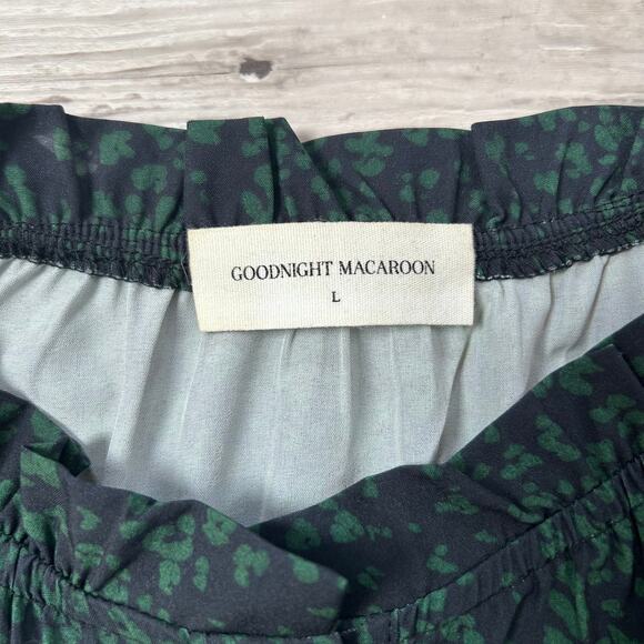 Goodnight Macaroon Green Animal Print Ruffle Drop Waist Long Sleeve Dress L - Picture 2 of 4